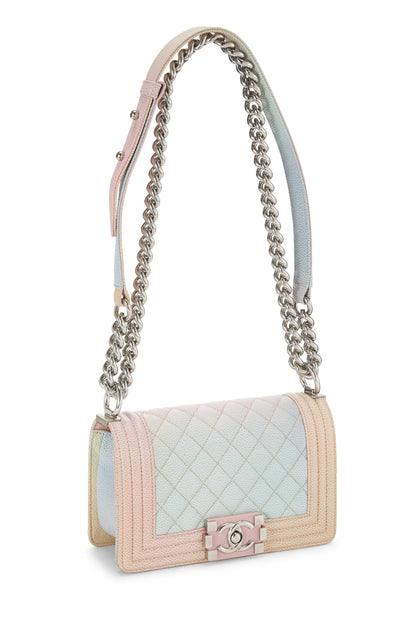 Chanel, Pre-Loved Rainbow Quilted Caviar Boy Bag Small, Pink