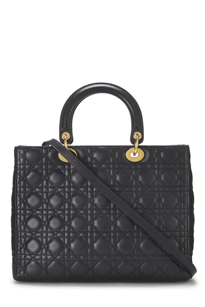 Dior, Lady Dior Large en cuir Cannage noir d'occasion, noir