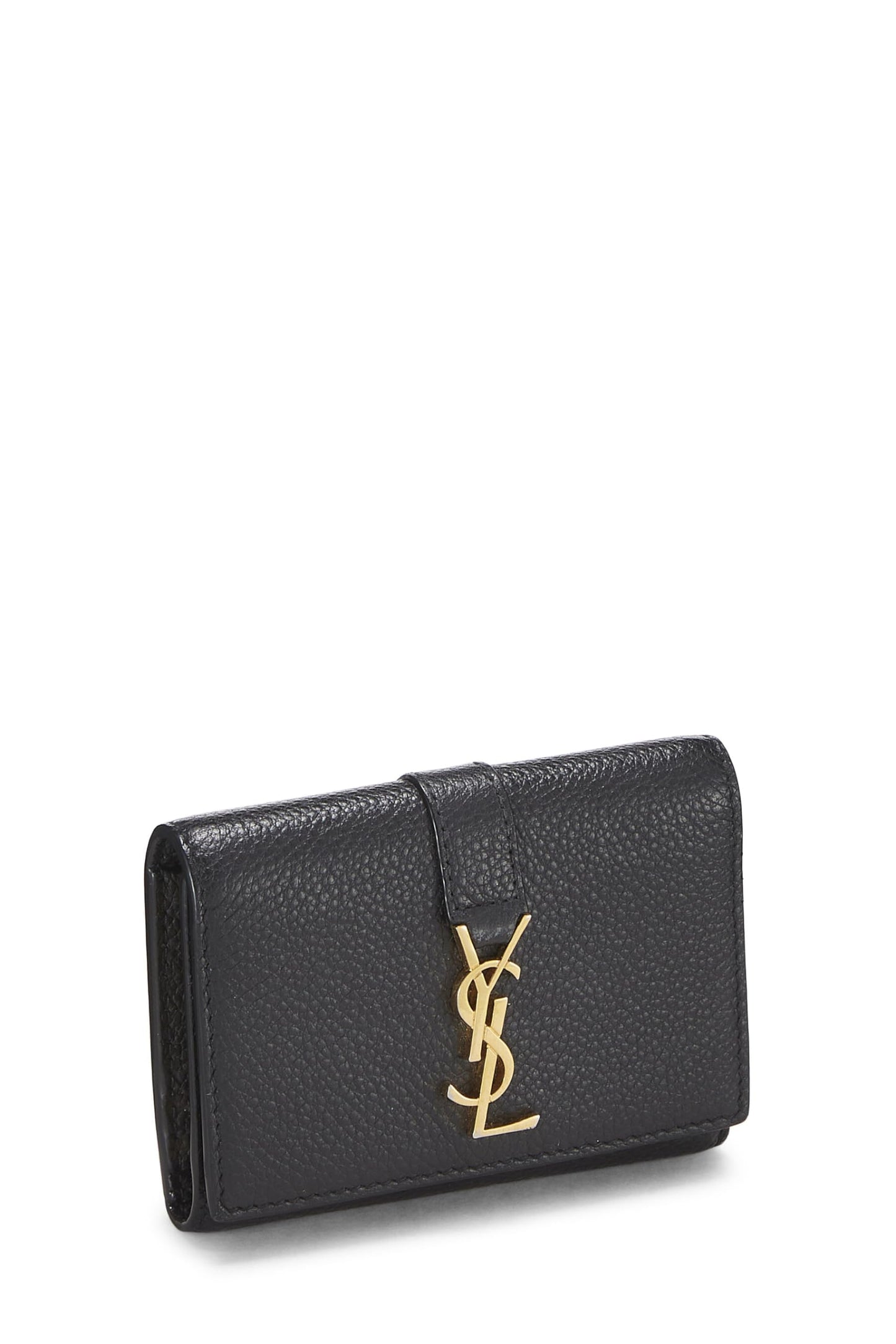 Yves Saint Laurent, Pre-Loved Black Grainy Leather Key Holder, Black