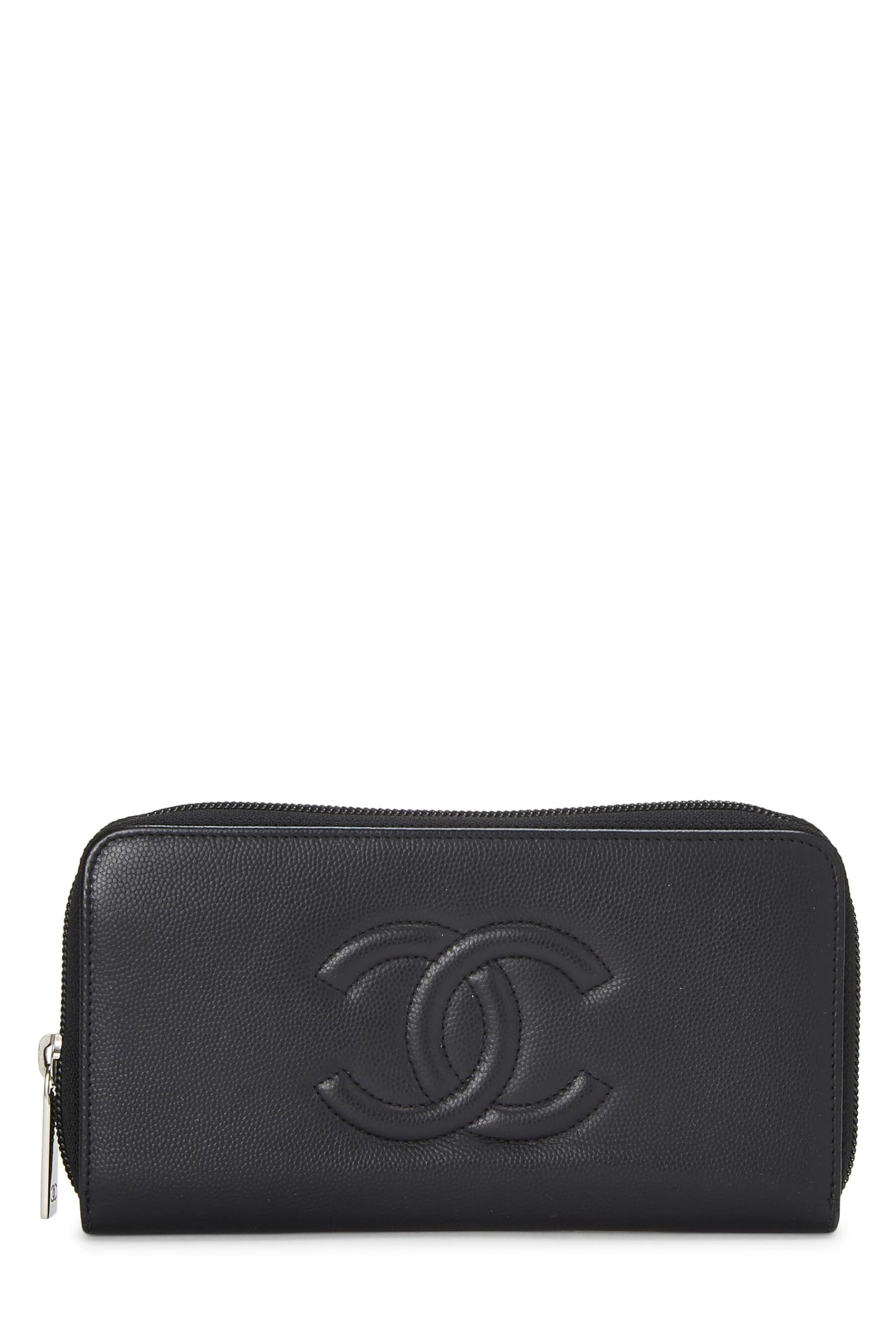 Chanel, Cartera con cremallera alrededor de caviar negra 'CC' Pre-Loved, Negro