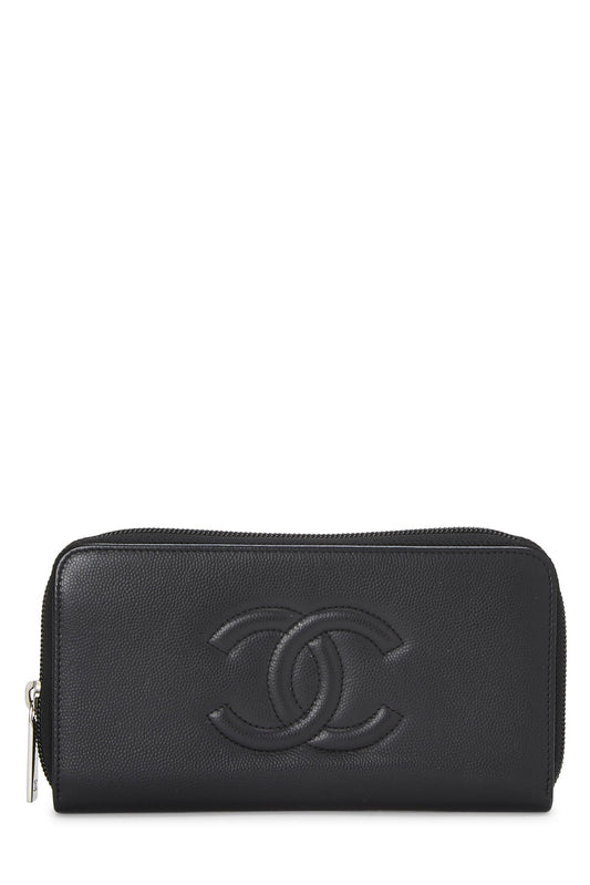 Chanel, Pre-Loved Black 'CC' Caviar Zip Around Wallet, Black