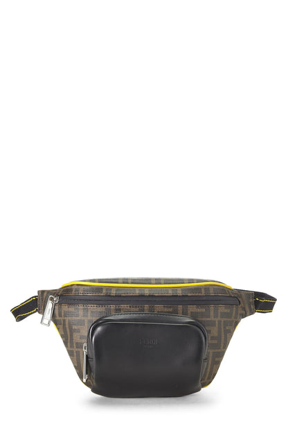 Fendi, pochette de taille en toile enduite Zucca noire d'occasion, jaune