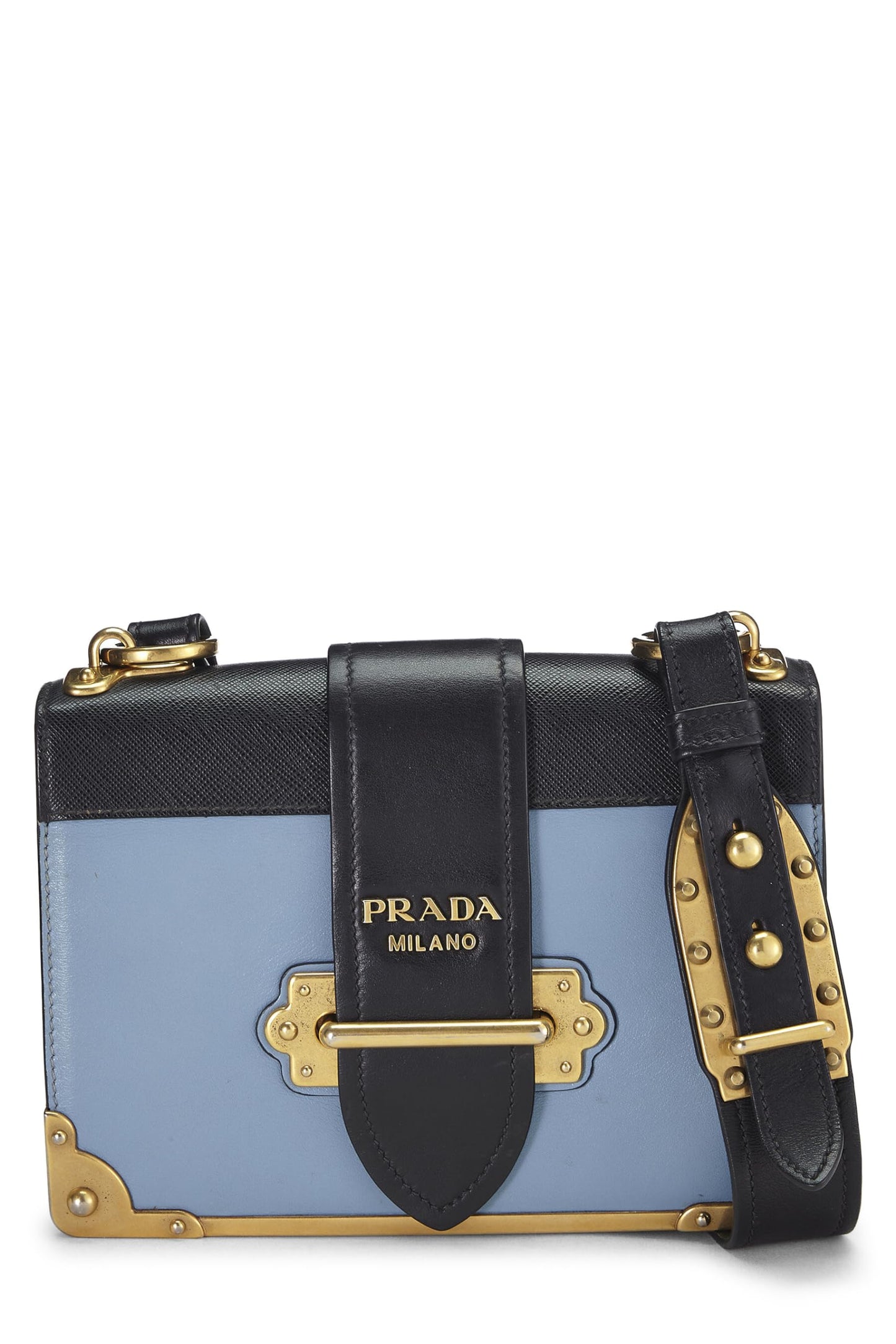 Prada, Bandolera Cahier de cuero azul Pre-Loved, Multi