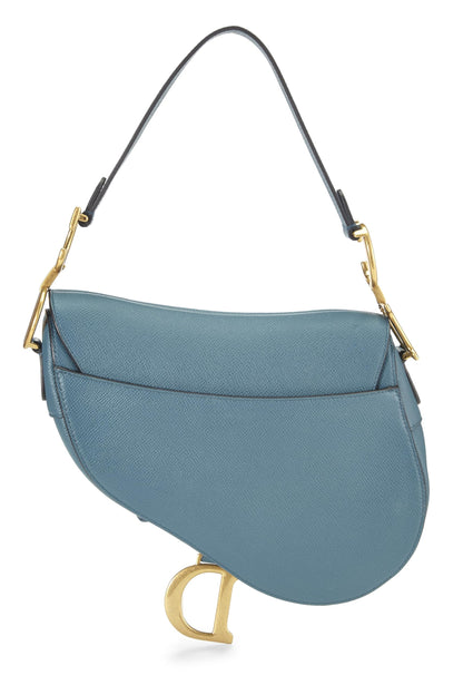 Dior, Sac Saddle en cuir de veau grainé bleu d'occasion, bleu