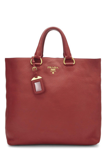 Prada, Pre-Loved Red Vitello Daino Convertible Shopping Tote Medium, Red