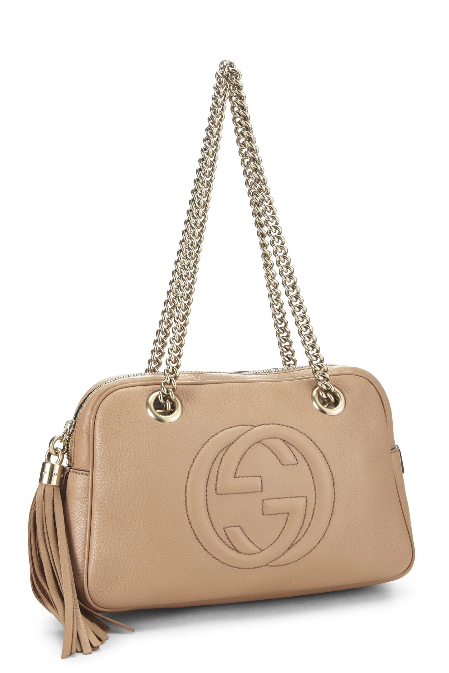 Gucci, Pre-Loved Beige Grained Leather Soho Chain Shoulder Bag, Beige