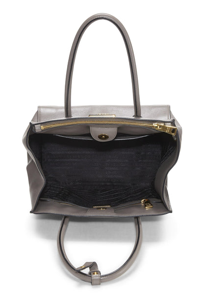 Prada, Pre-Loved Grey Calfskin Trapeze Tote, Grey