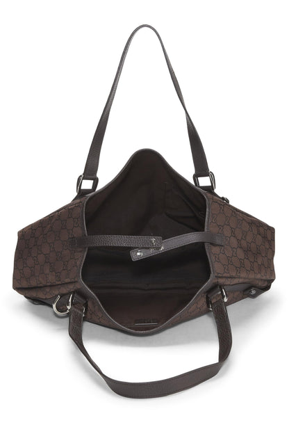 Gucci, sac fourre-tout Abbey en nylon marron GG d'occasion, grand modèle, marron