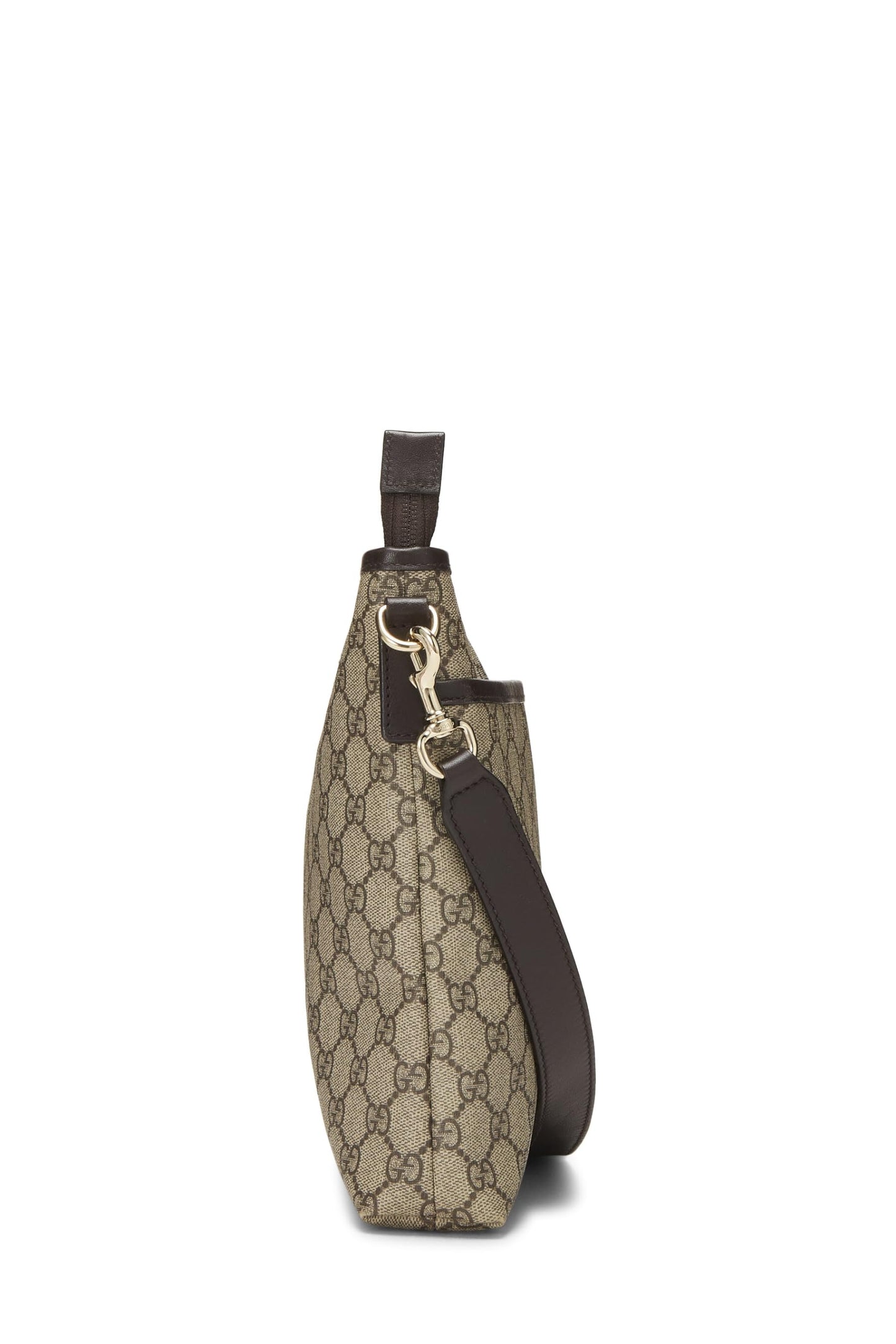 Gucci, sac messager plat zippé en toile GG Supreme marron d'origine d'occasion, marron