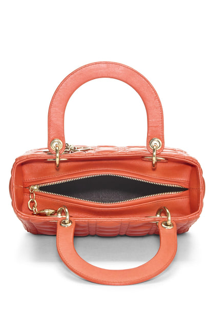 Dior, Pre-Loved Orange Cannage Quilted Lambskin Lady Dior Medium, Orange