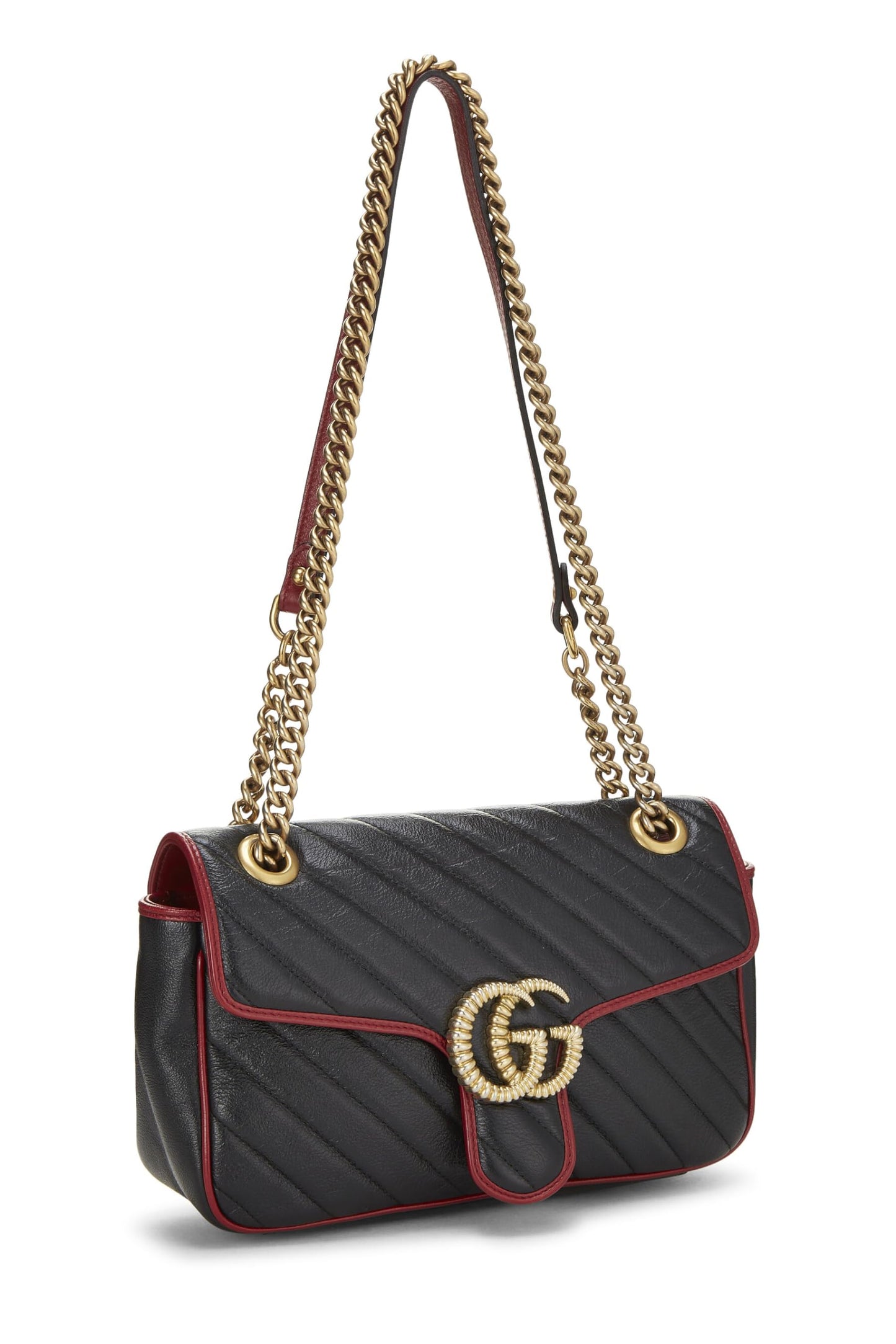 Gucci, Pre-Loved Black Leather Torchon GG Marmont Shoulder Bag Small, Black