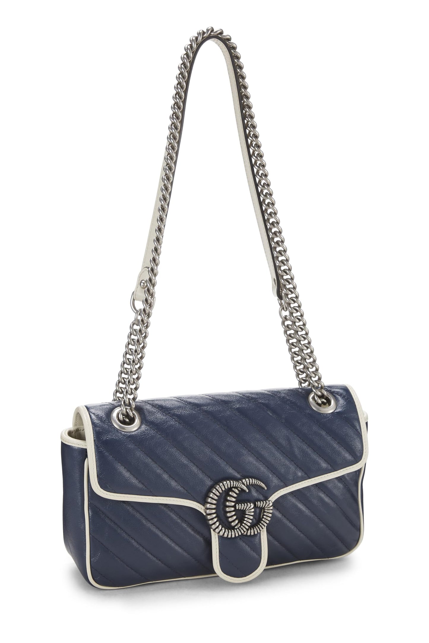 Gucci, sac à bandoulière GG Marmont Torchon en cuir bleu marine d'occasion, petit modèle, bleu marine