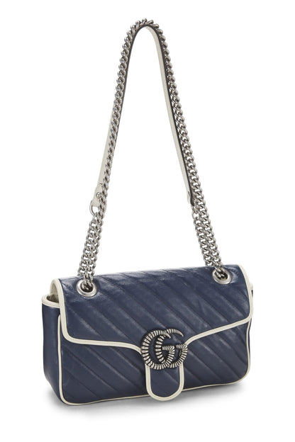 Gucci, sac à bandoulière GG Marmont Torchon en cuir bleu marine d'occasion, petit modèle, bleu marine