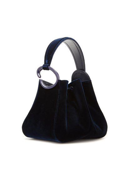 Oscar de la Renta, Bolso con asa en forma de O de terciopelo, azul marino