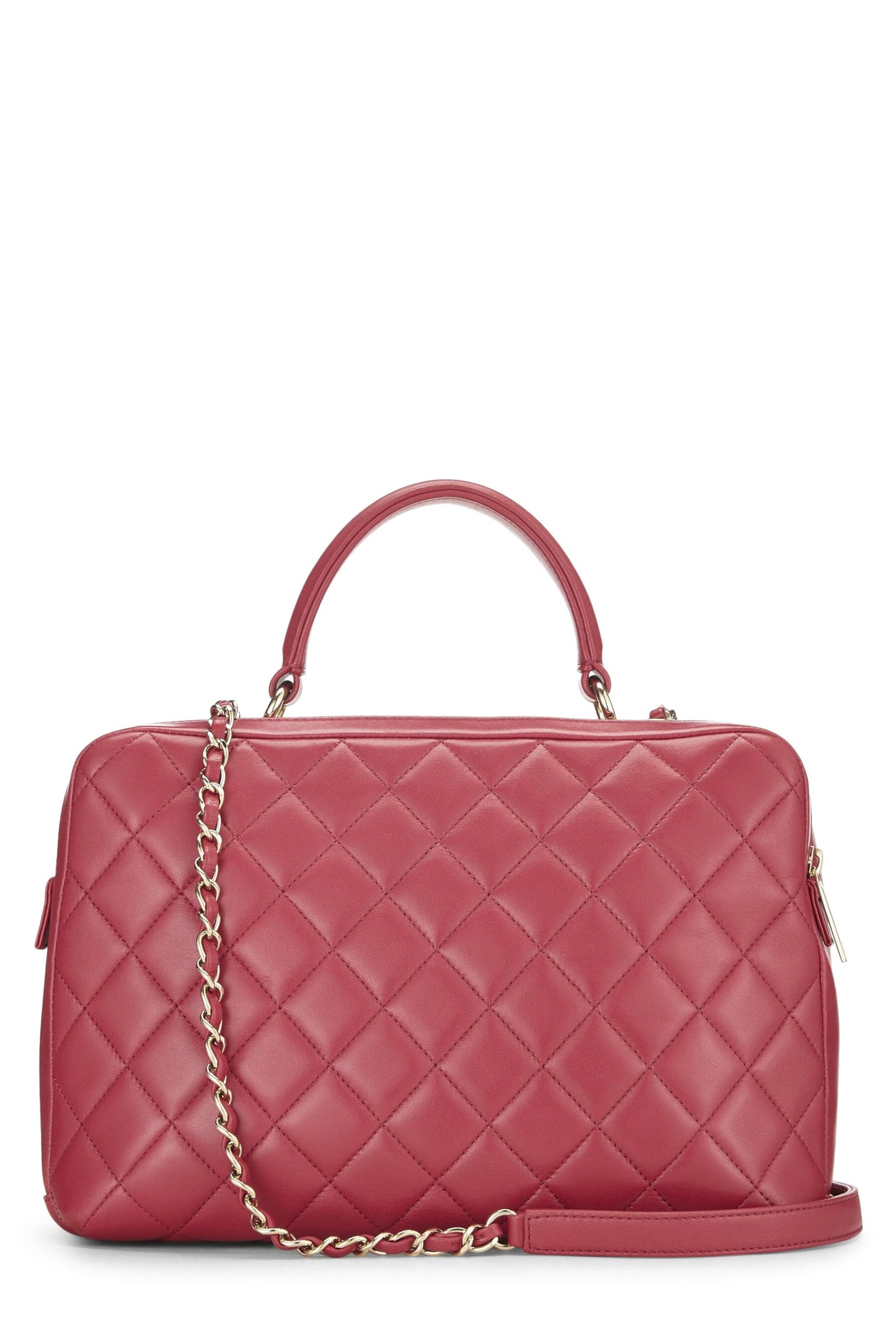 Chanel, sac bowling tendance « CC » en cuir d'agneau matelassé rose, grand modèle, d'occasion, rose