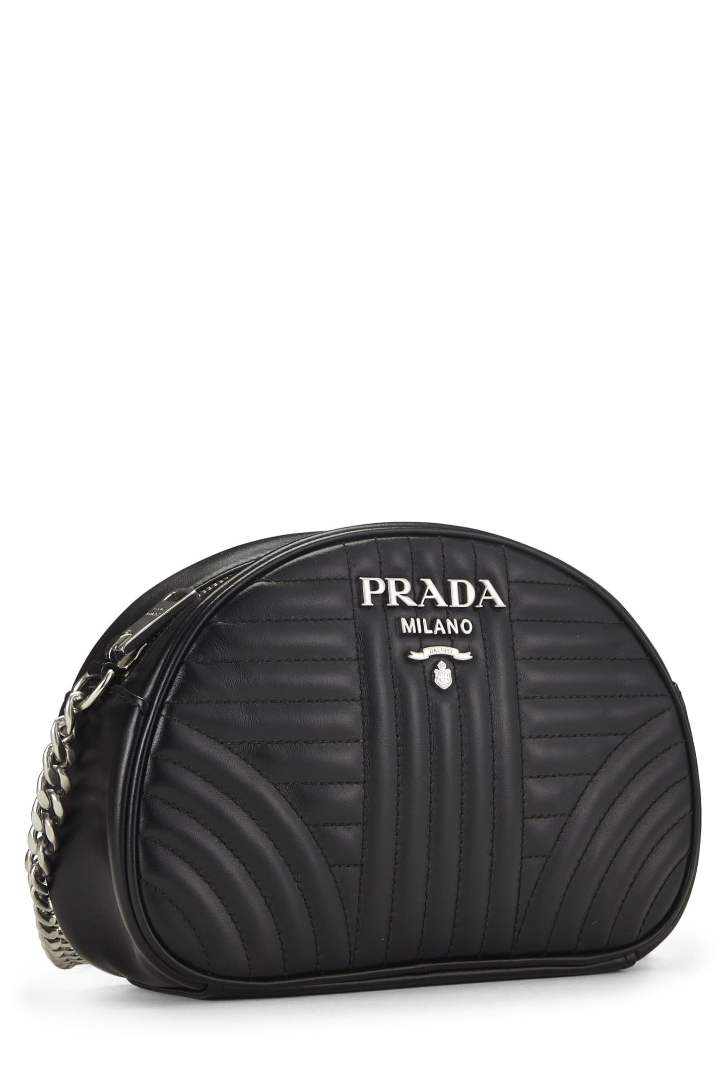 Prada, Bandolera Diagramme de piel de becerro negra Pre-Loved, Negro