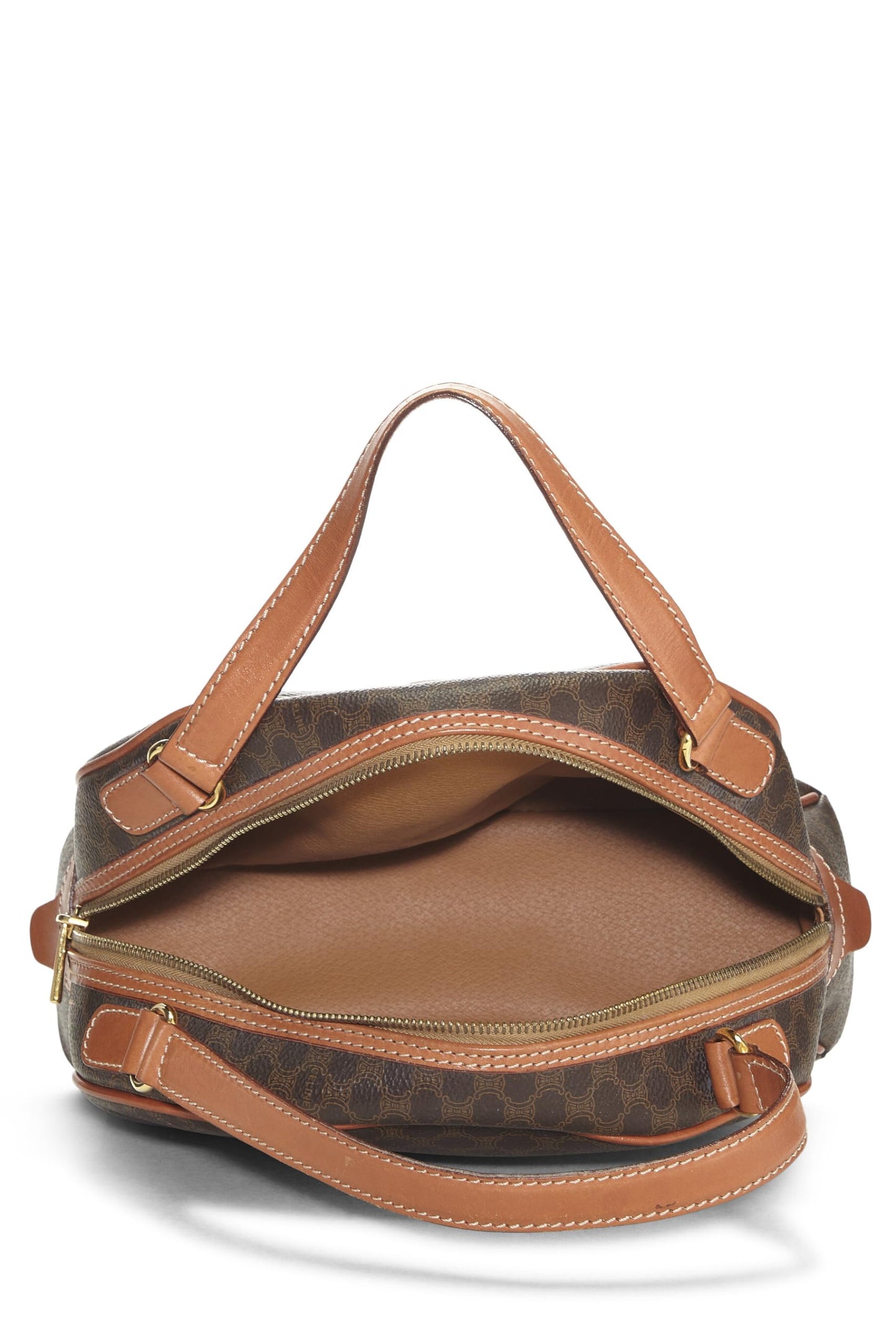 Céline, Pre-Loved Brown Coated Canvas Macadam Handbag, Brown