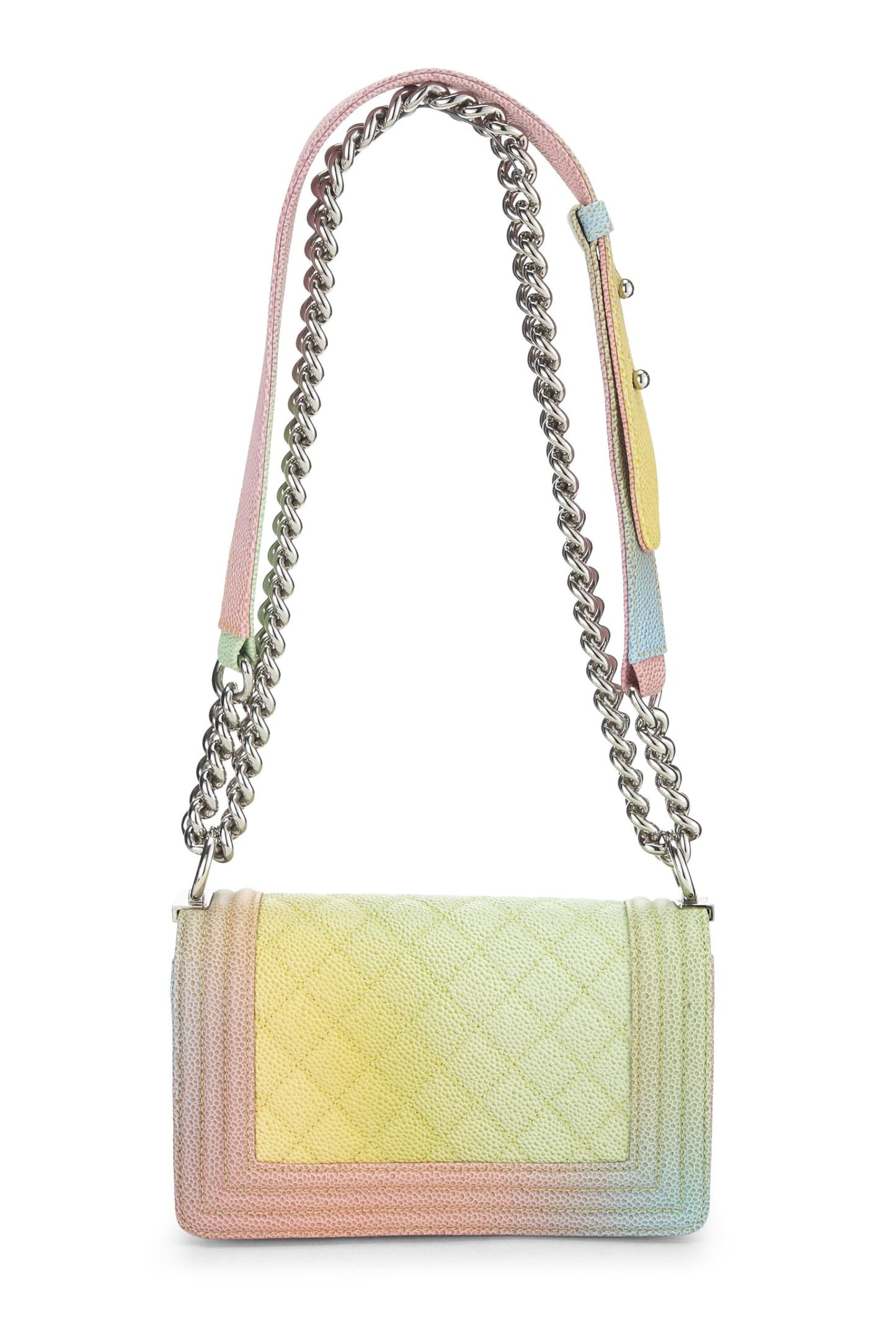 Chanel, sac à main Caviar Boy matelassé Rainbow Small, vert, d'occasion