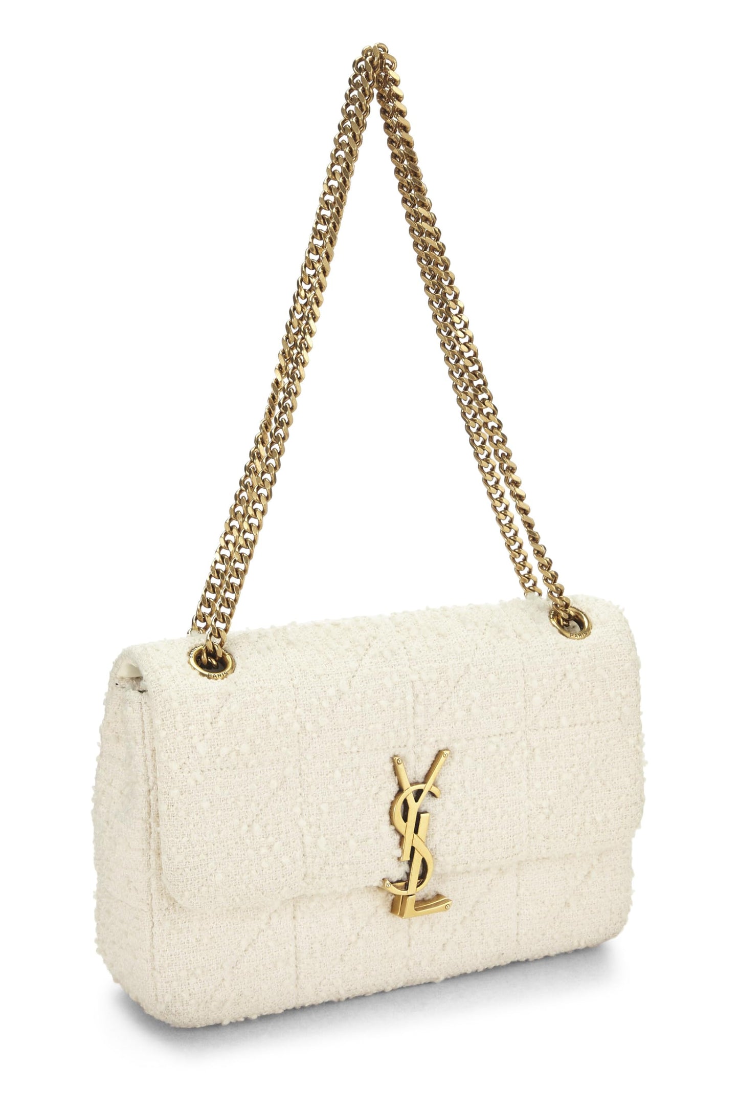 Yves Saint Laurent, Pre-Loved White Tweed Jamie Flap Shoulder Bag Medium, White