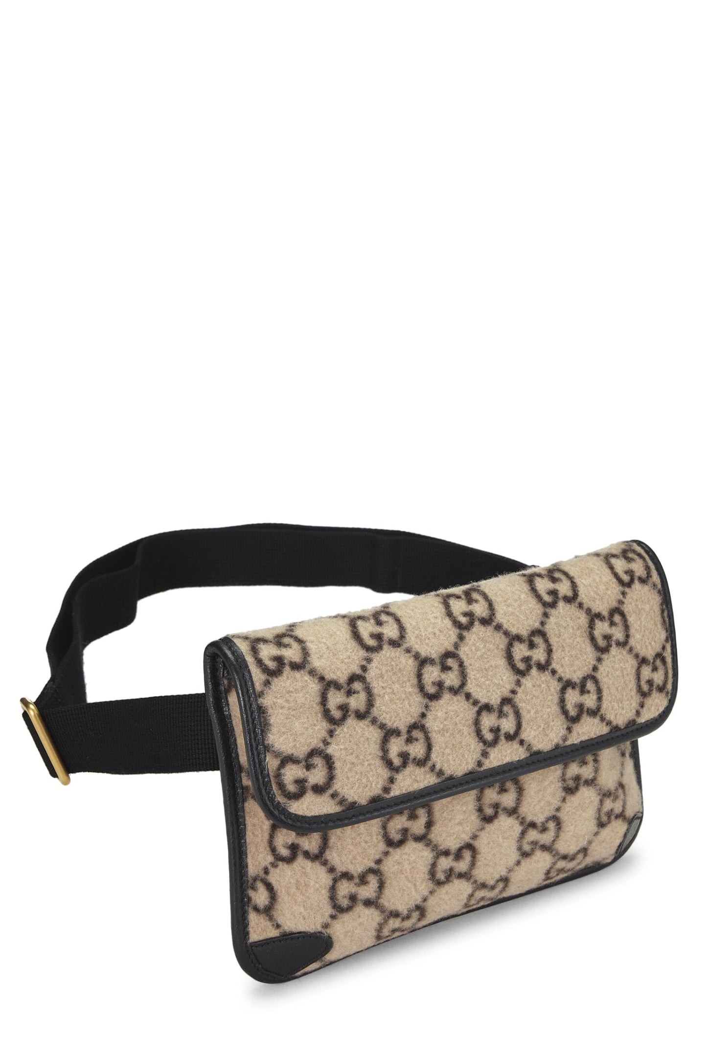 Gucci, pochette de taille en laine GG beige et noire d'occasion, noir