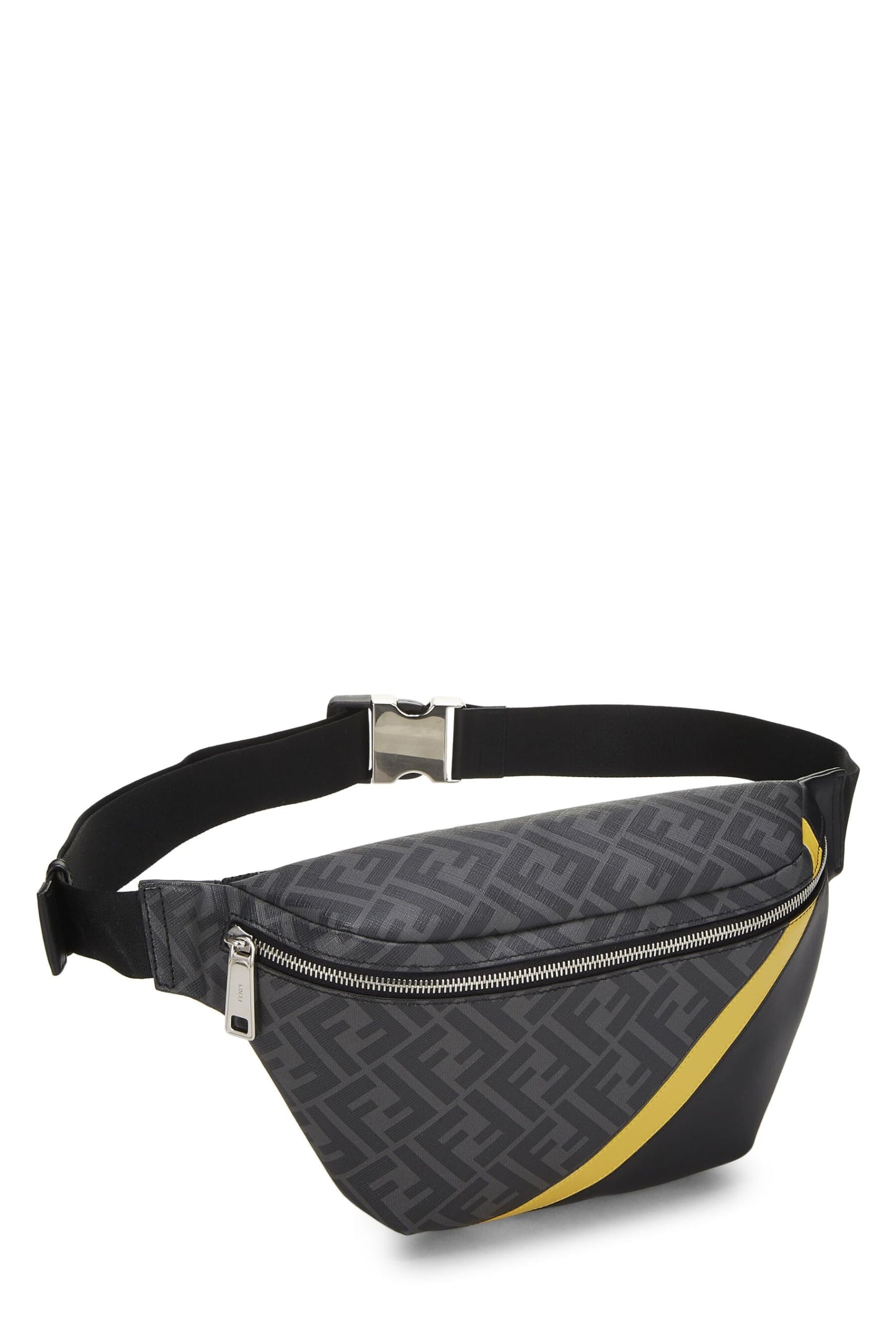 Fendi, Pre-Loved Black Leather & Zucca Coated Canvas Belt Bag, Black