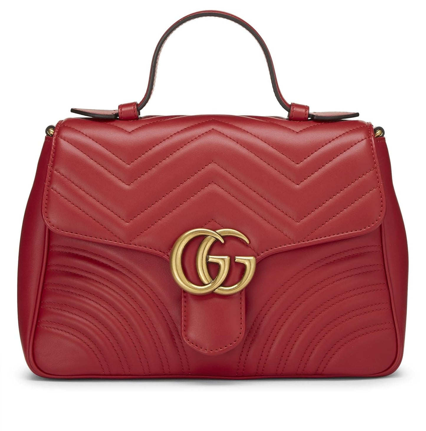 Gucci, Pre-Loved Red Leather GG Marmont Top Handle Bag Small, Red