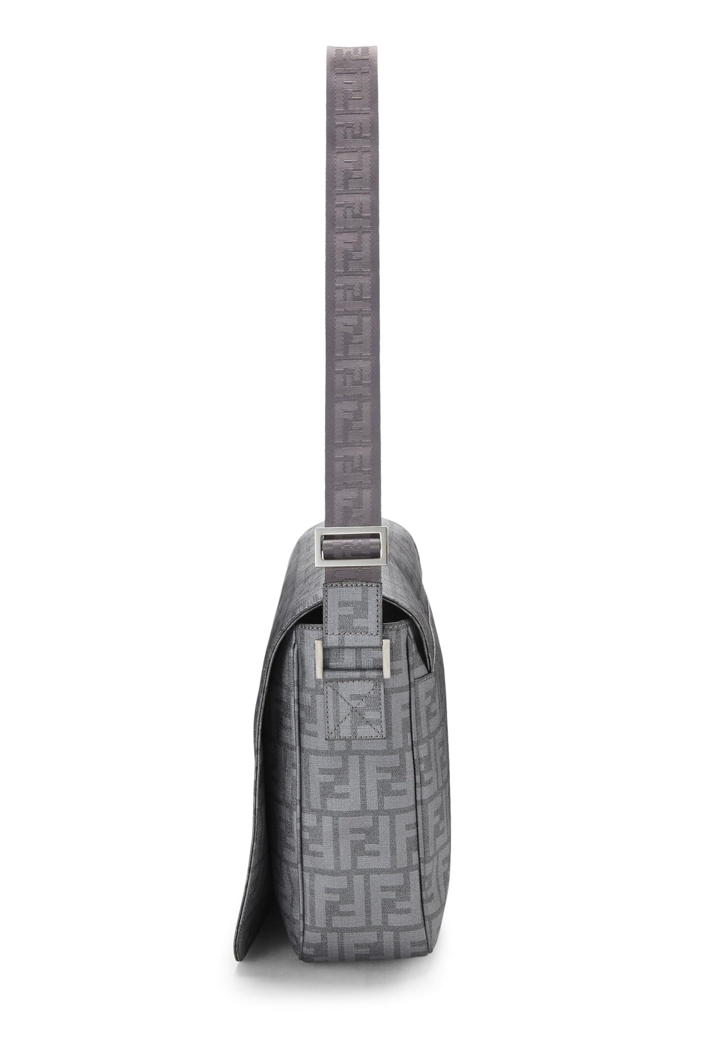 Fendi, sac messager en toile enduite Zucca gris d'occasion, grand modèle, gris