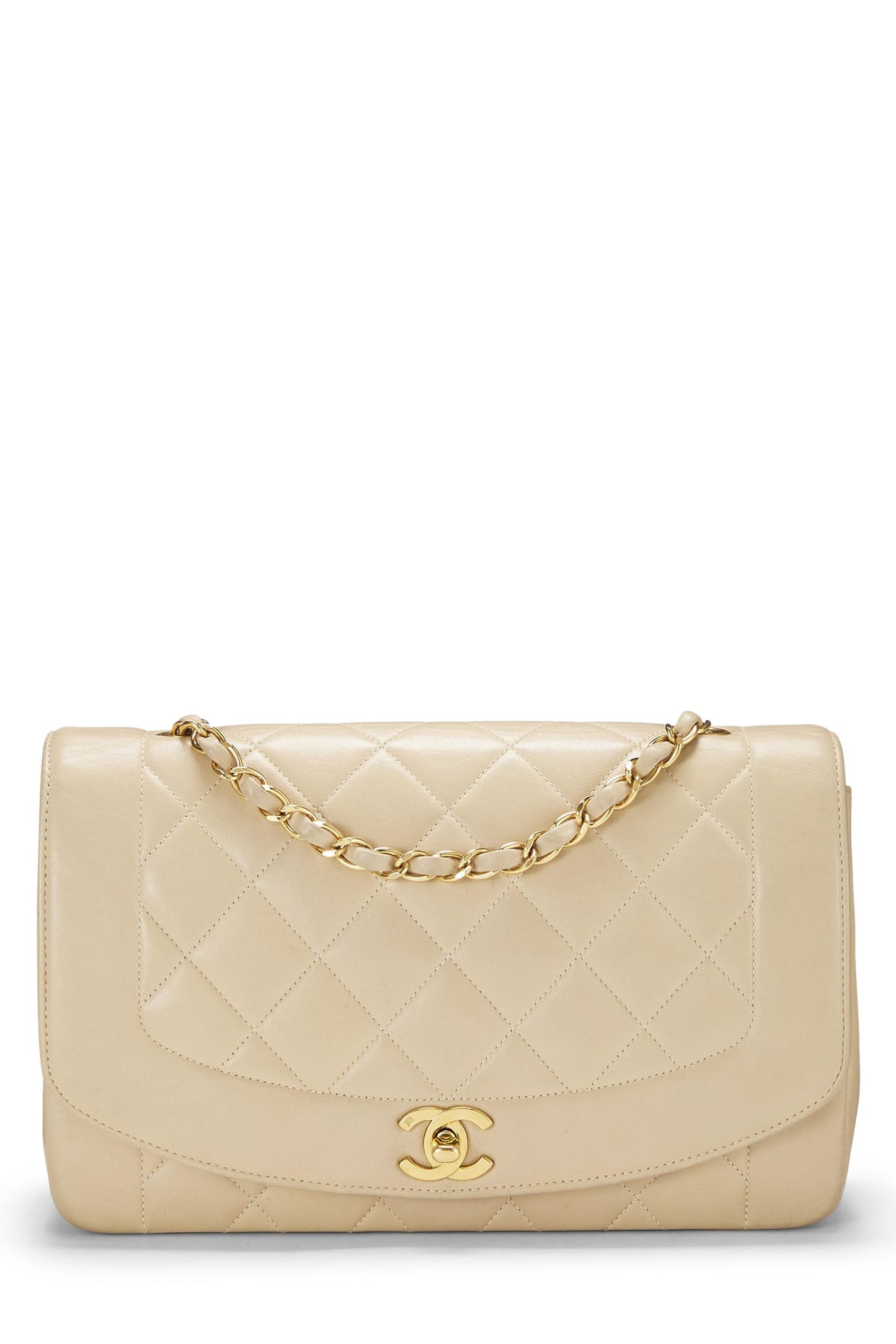 Chanel, Pre-Loved Beige Quilted Lambskin Diana Flap Medium, Beige