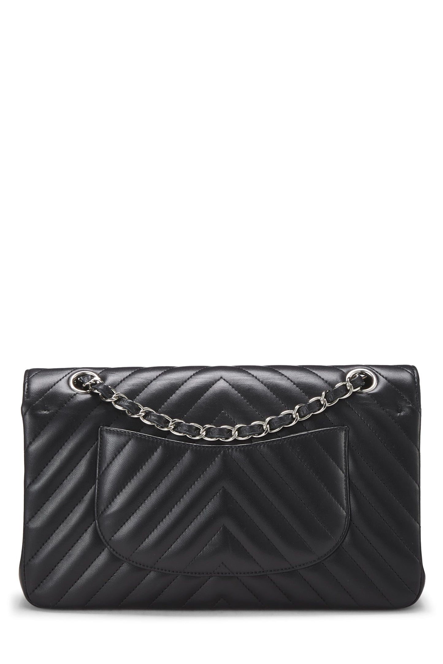 Chanel, sac à main classique à double rabat en cuir d'agneau à chevrons noir de taille moyenne, noir