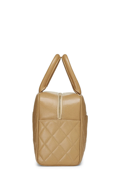 Chanel, sac bowling matelassé beige caviar taille moyenne, beige