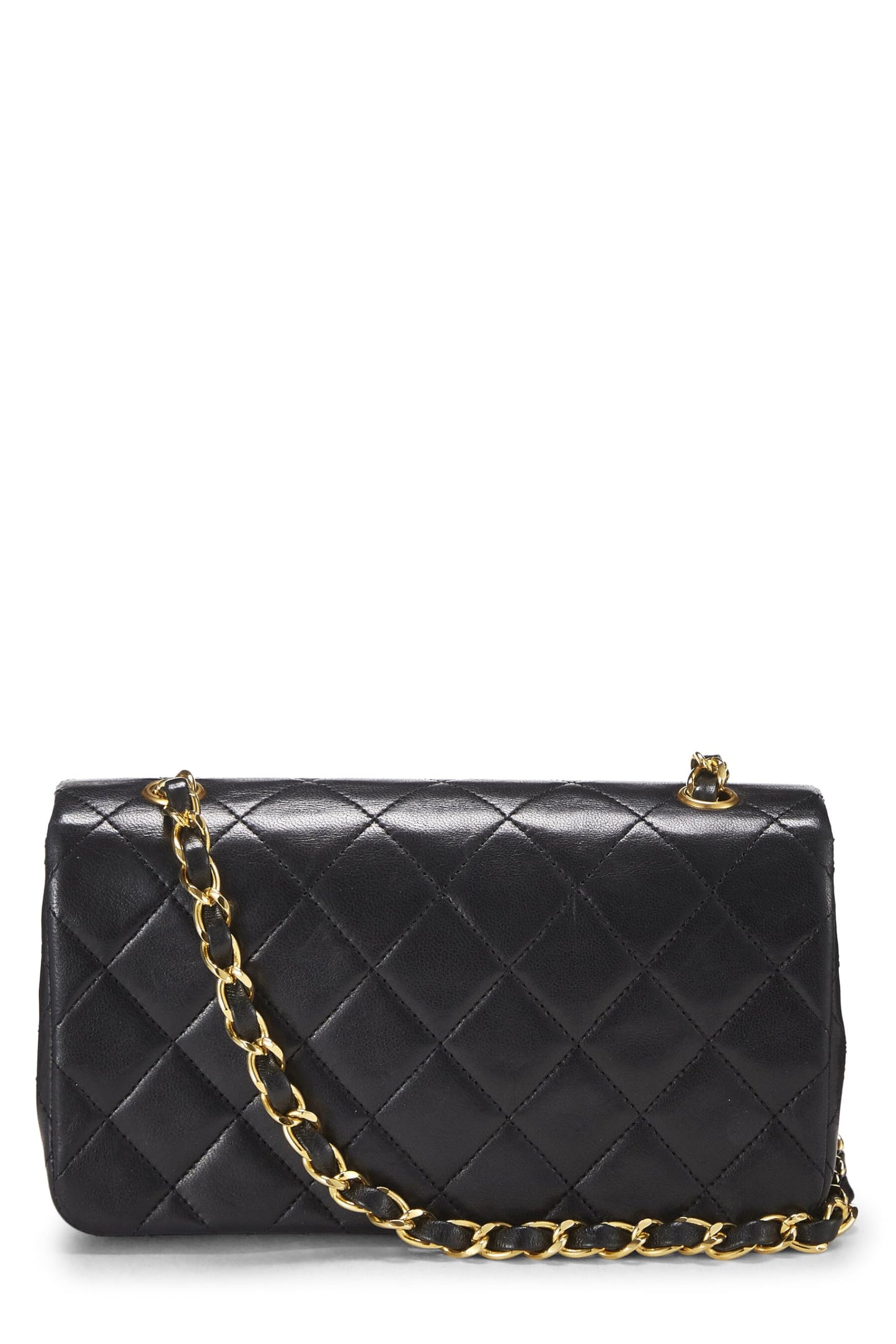 Chanel, Mini mini con solapa completa de piel de cordero acolchada en negro Pre-Loved, Negro