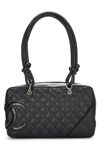 Chanel, Sac melon Cambon en cuir de veau noir d'occasion, noir