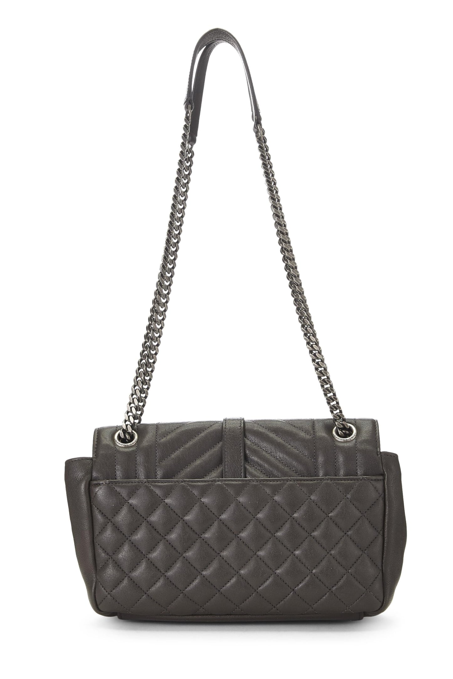 Yves Saint Laurent, Pre-Loved Grey Quilted Leather Envelope Flap Shoulder Bag Small, Grey