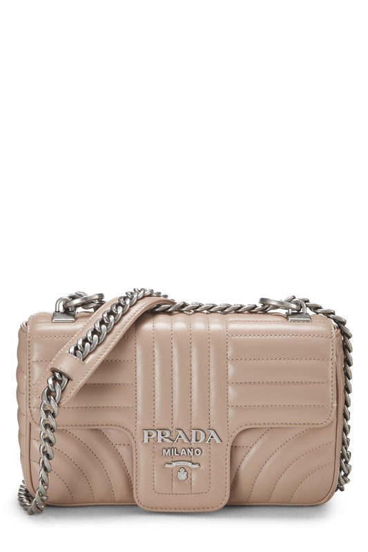 Prada, sac à rabat Diagramme en cuir de veau rose d'occasion, petit modèle, rose