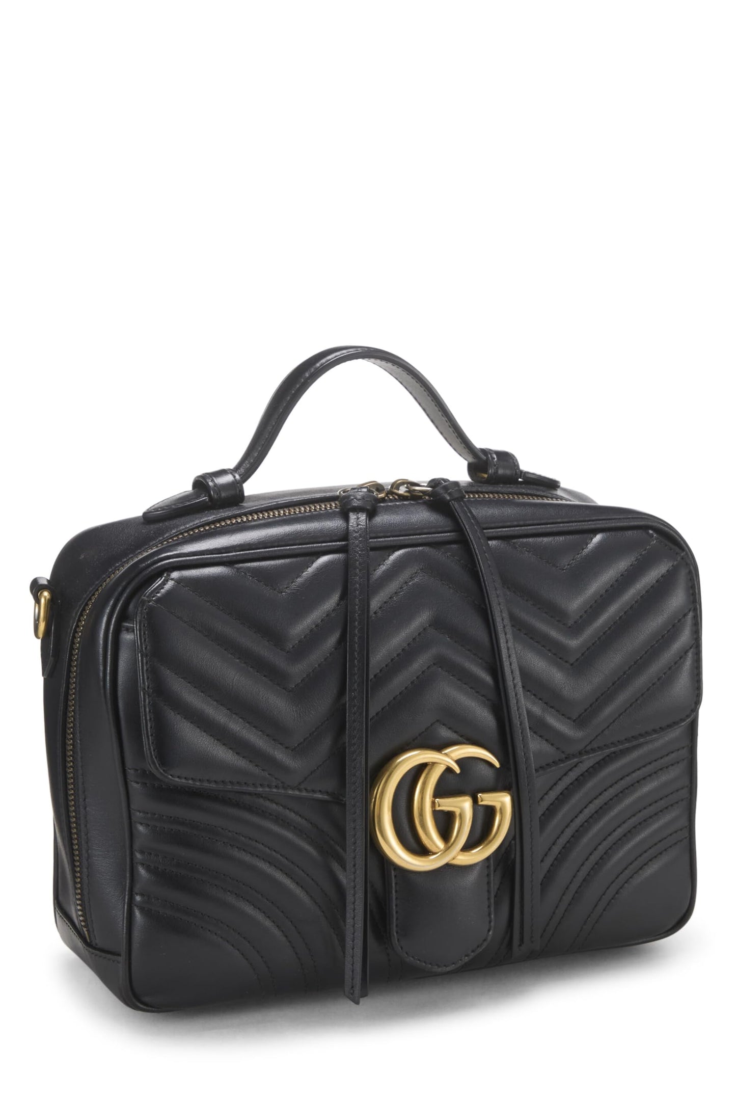 Gucci, sac à bandoulière GG Marmont en cuir noir d'occasion, petit modèle, noir