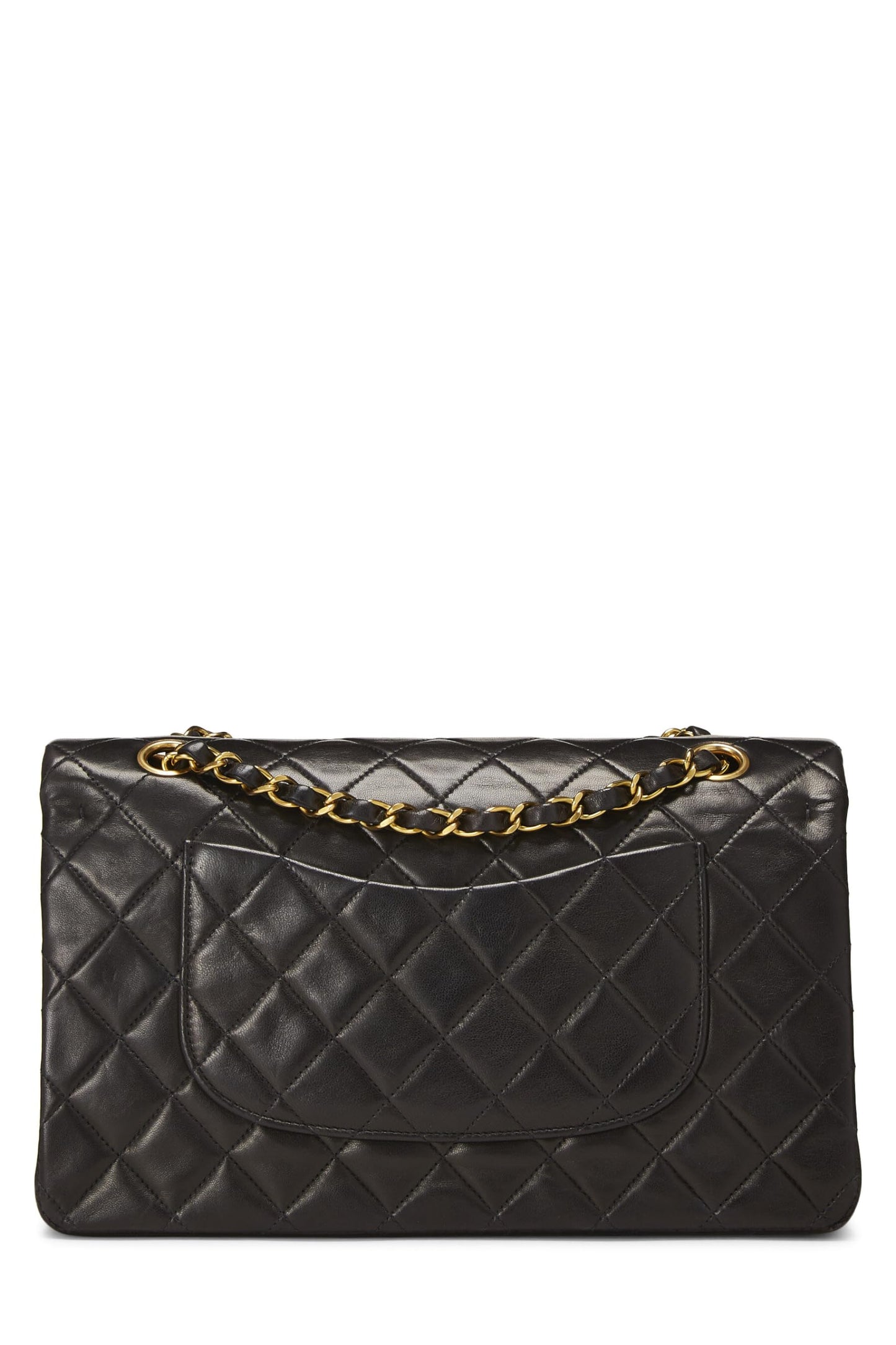 Chanel, sac à main classique à double rabat en cuir d'agneau matelassé noir de taille moyenne, noir