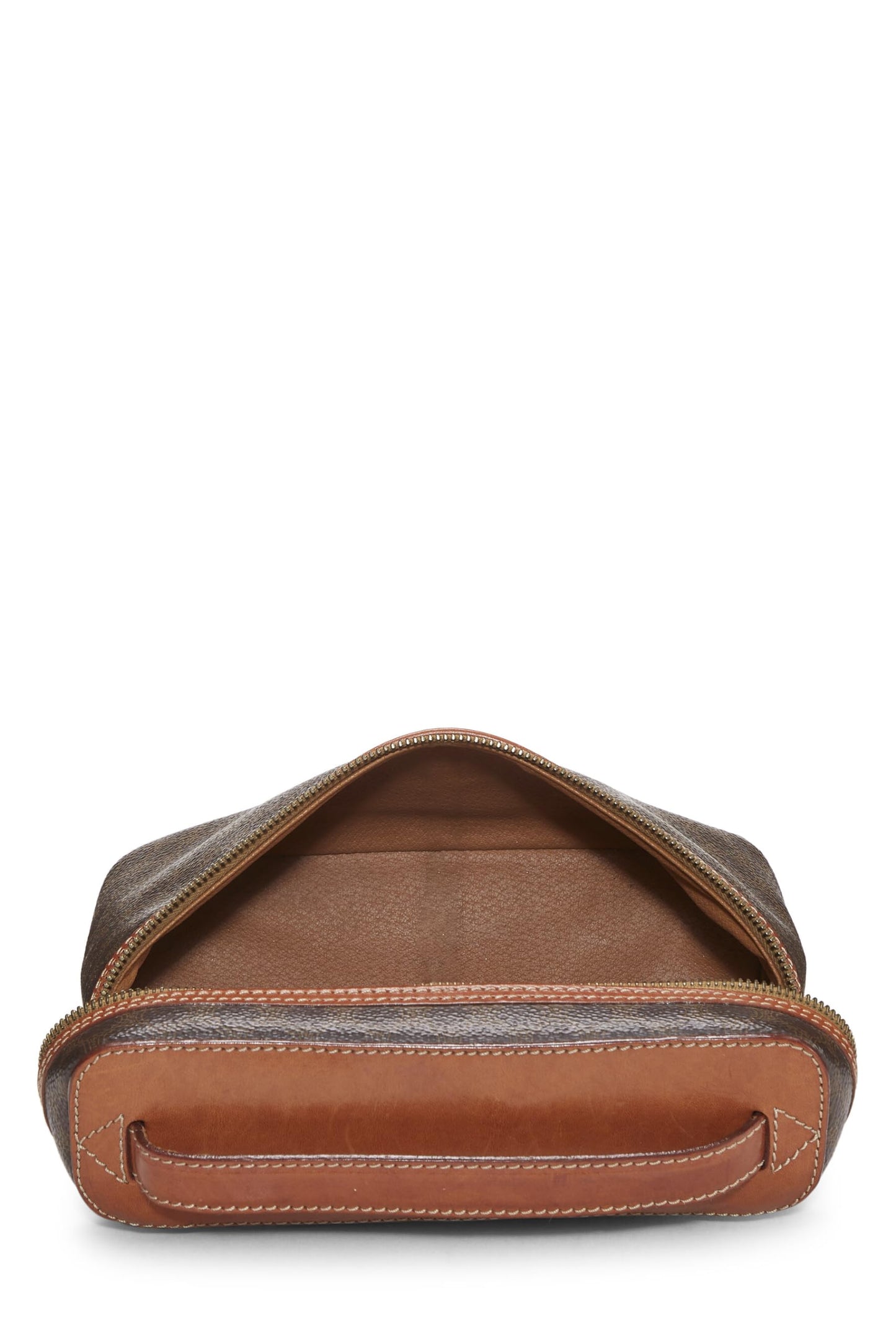 Céline, Pre-Loved Brown Coated Canvas Macadam Toiletry Bag, Brown