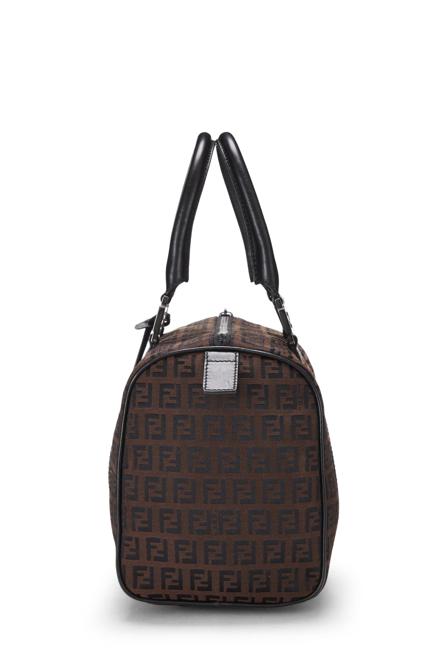 Fendi, Bolso Boston mini de lona Zucchino marrón y negro Pre-Loved, Marrón