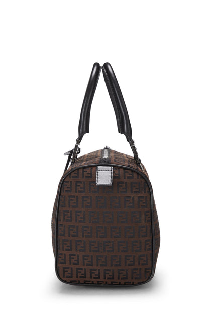 Fendi, Pre-Loved Brown & Black Zucchino Canvas Boston Bag Mini, Brown