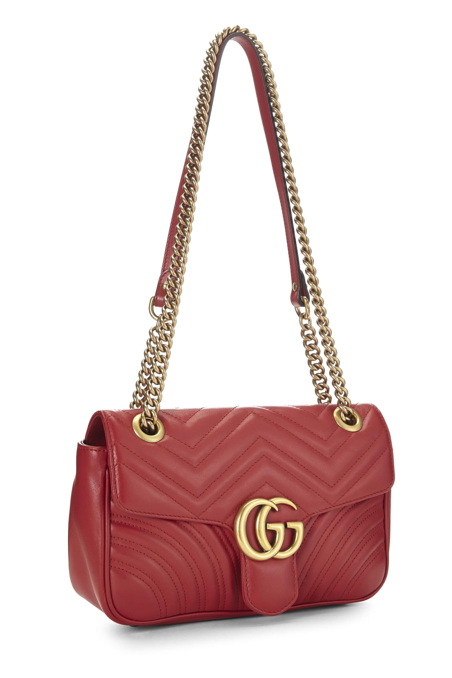 Gucci, Pre-Loved Red Leather GG Marmont Shoulder Bag Small, Red