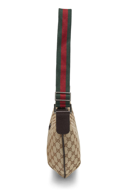 Gucci, Bandolera redonda con tribanda de lona GG original Pre-Loved, Marrón