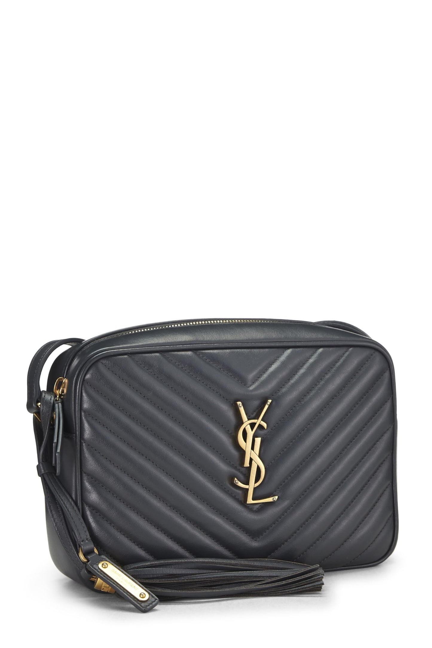 Yves Saint Laurent, sac photo Lou en cuir de veau matelassé gris d'occasion, gris