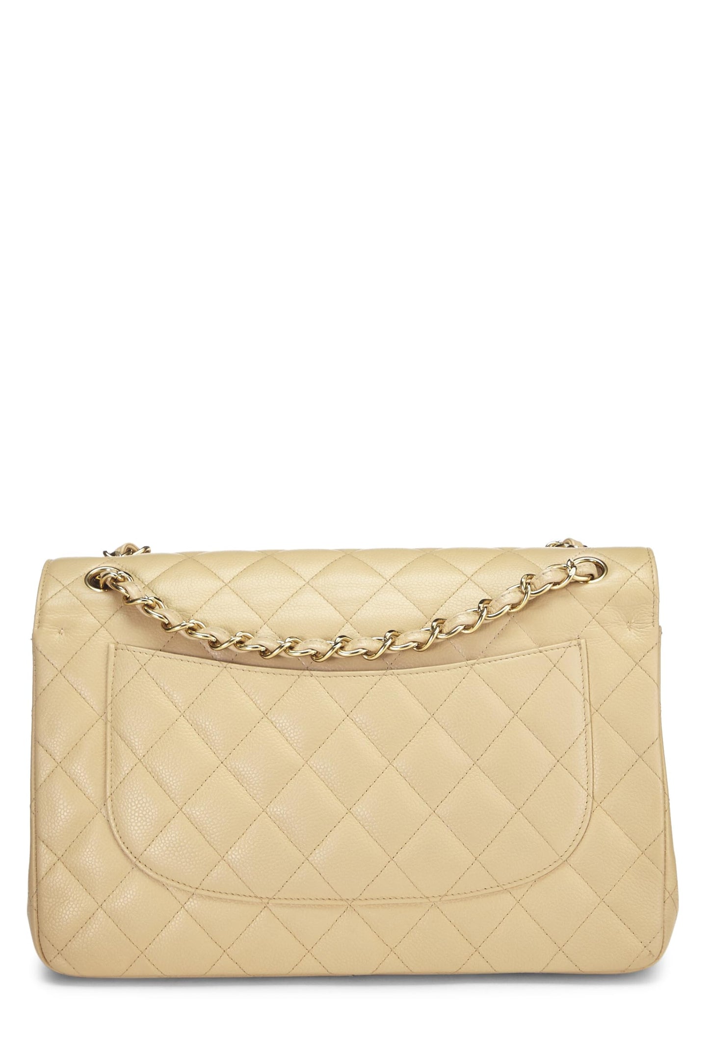 Chanel, Pre-Loved Beige Quilted Caviar New Classic Double Flap Jumbo, Beige