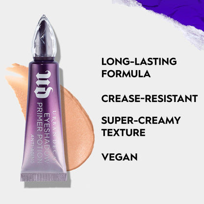 Urban Decay Anti-Aging Eyeshadow Primer Potion (Travel Size), Nude Eye Primer, Improves Look of Fine Lines & Texture, Smooths & Preps Eyelid Base for Vibrant Color, Crease-free Eye Makeup - 0.16 fl oz