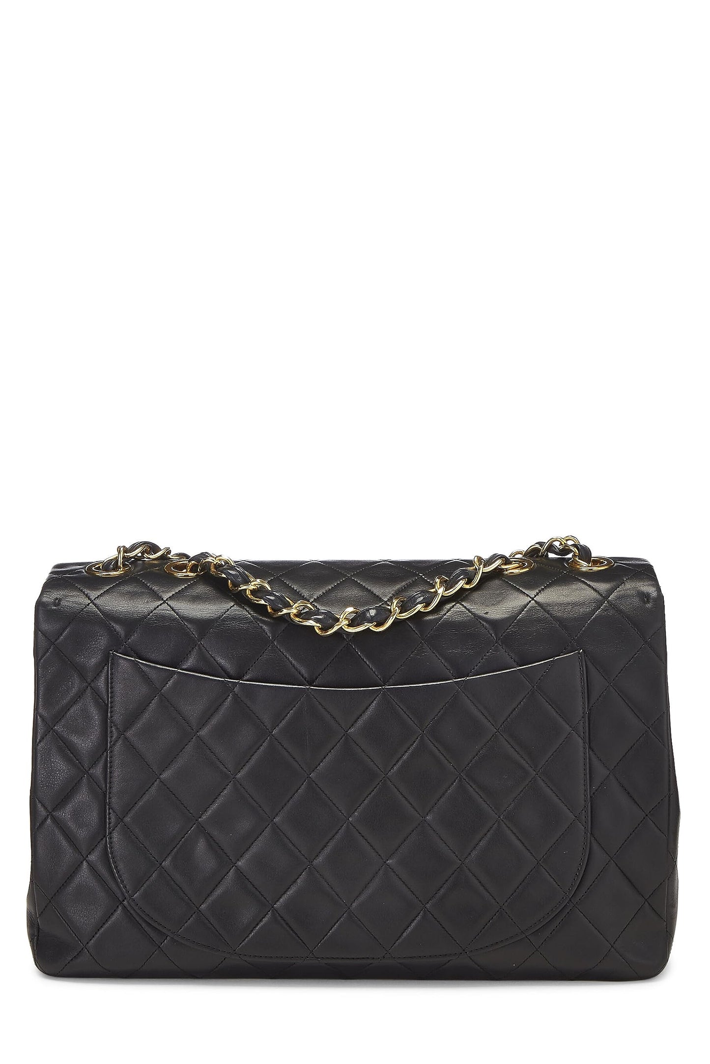 Chanel, Maxi sac à rabat demi-longueur en cuir d'agneau matelassé noir d'occasion, noir