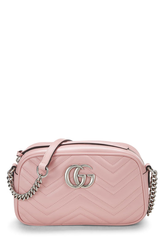 Gucci, sac à bandoulière GG Marmont en cuir rose d'occasion, petit modèle, rose