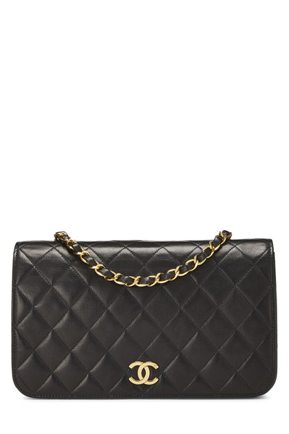 Chanel, Petit sac à rabat en cuir d'agneau matelassé noir d'occasion, noir