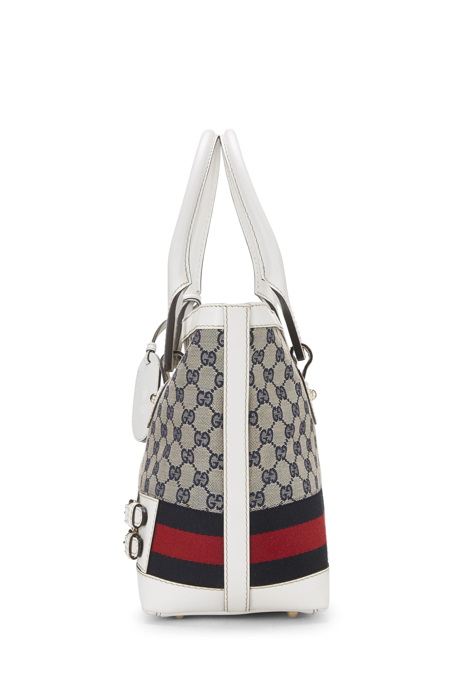 Gucci, Tote Web Heritage de cuero blanco Pre-Loved, Blanco