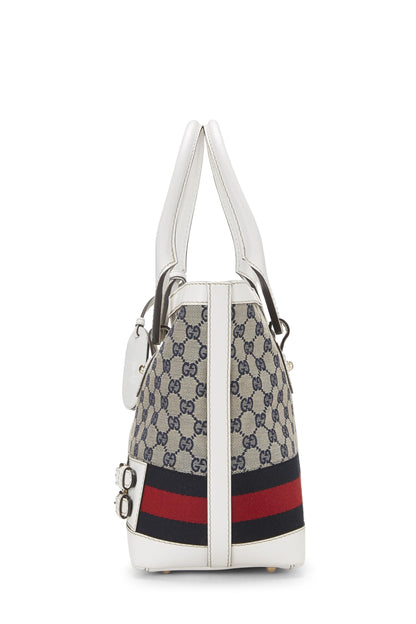 Gucci, Pre-Loved White Leather Web Heritage Tote, White