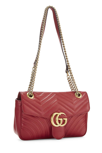 Gucci, Pre-Loved Red Matelassé Leather Marmont Shoulder Bag Small, Red